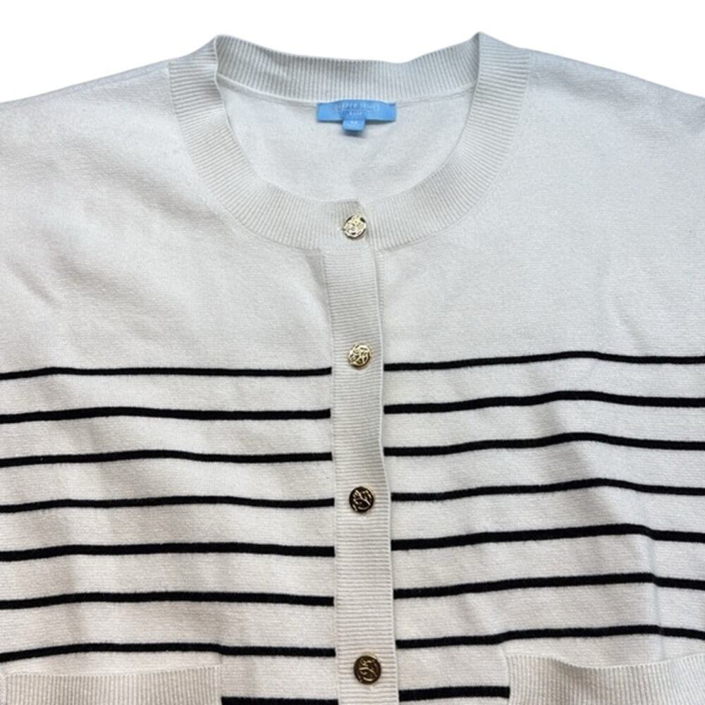 Draper James RSVP Button Front White Black Striped Preppy Coastal Cardigan 3X - Picture 6 of 12